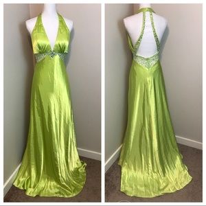 Lime Green Silk Evening Gown